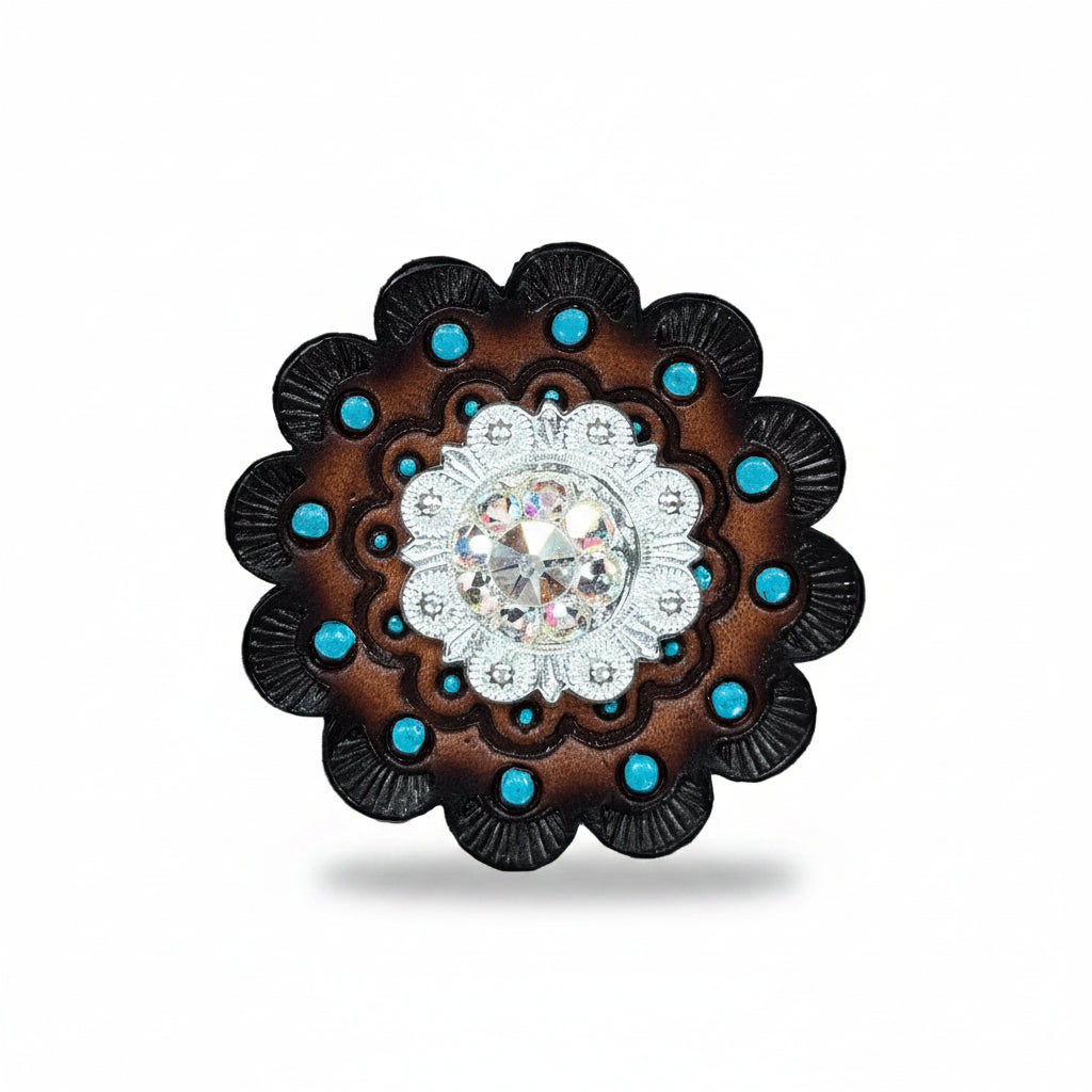 Bright Silver AB Crystal Conchos | Sizes 1"- 3" | Buckles | Saddle Set | Leather Rosettes | Slide