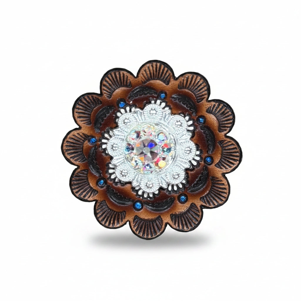 Bright Silver AB Crystal Conchos | Sizes 1"- 3" | Buckles | Saddle Set | Leather Rosettes | Slide