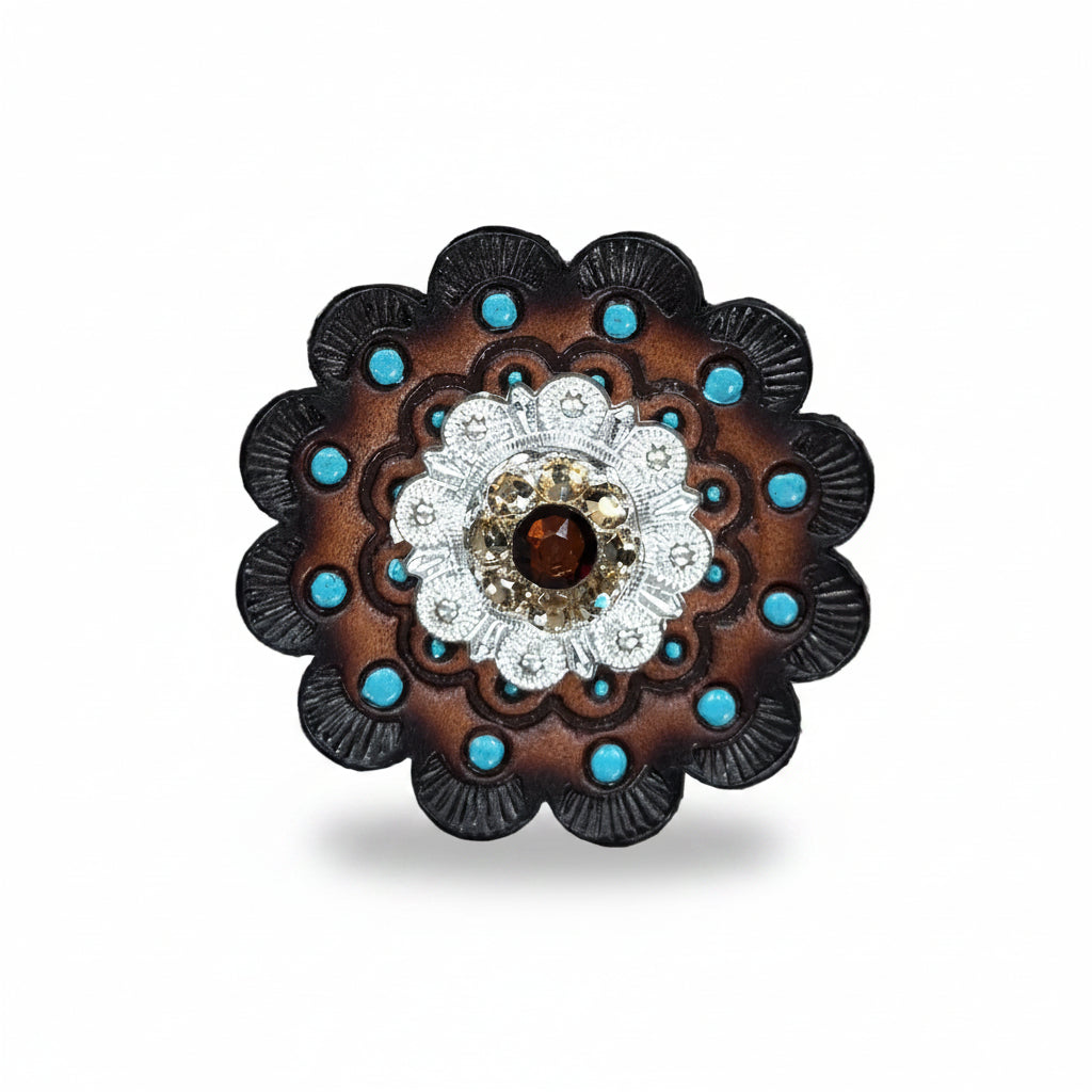 Bright Silver Topaz - Champagne Crystal Conchos | Sizes 1"- 3" | Buckles | Saddle Set | Leather Rosettes | Slide