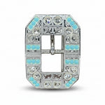Bright Silver Turquoise - Clear Crystal Conchos | Sizes 1"- 3" | Buckles | Saddle Set | Leather Rosettes | Slide