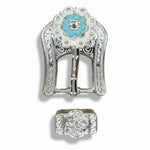 Bright Silver Turquoise - Clear Crystal Conchos | Sizes 1"- 3" | Buckles | Saddle Set | Leather Rosettes | Slide