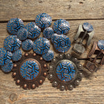 Antique Silver Blue Geometric Western Concho W236