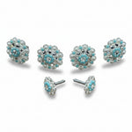 Bright Silver Turquoise - Clear Crystal Conchos | Sizes 1"- 3" | Buckles | Saddle Set | Leather Rosettes | Slide