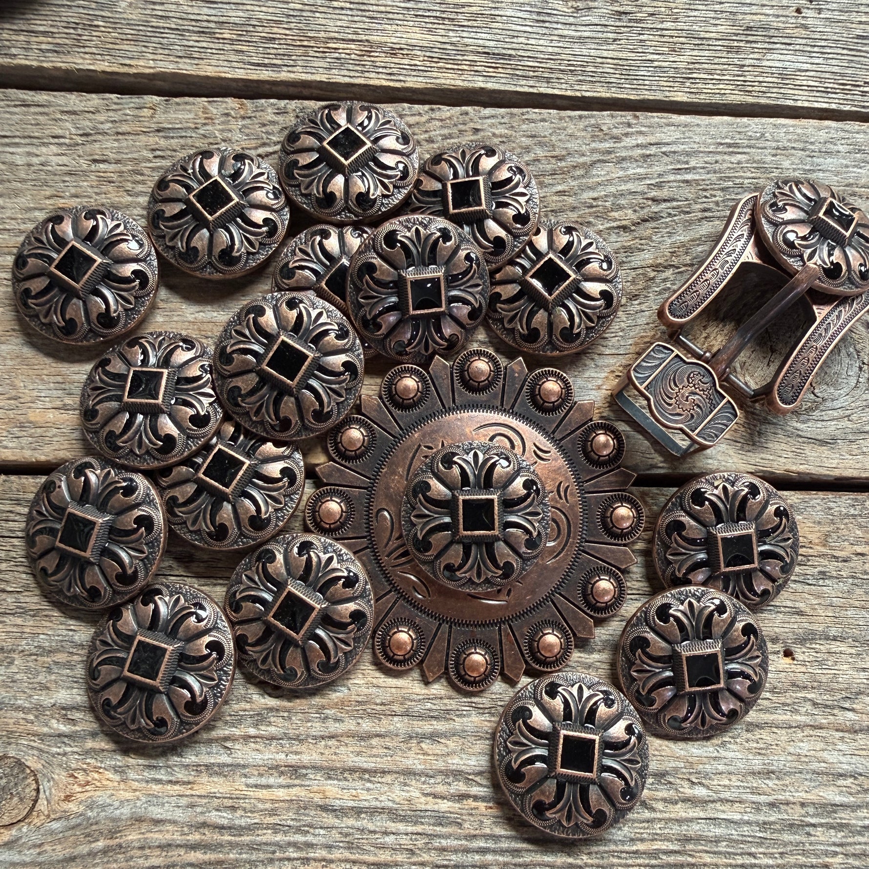 Copper Black Fleur De Lis Western Concho W241