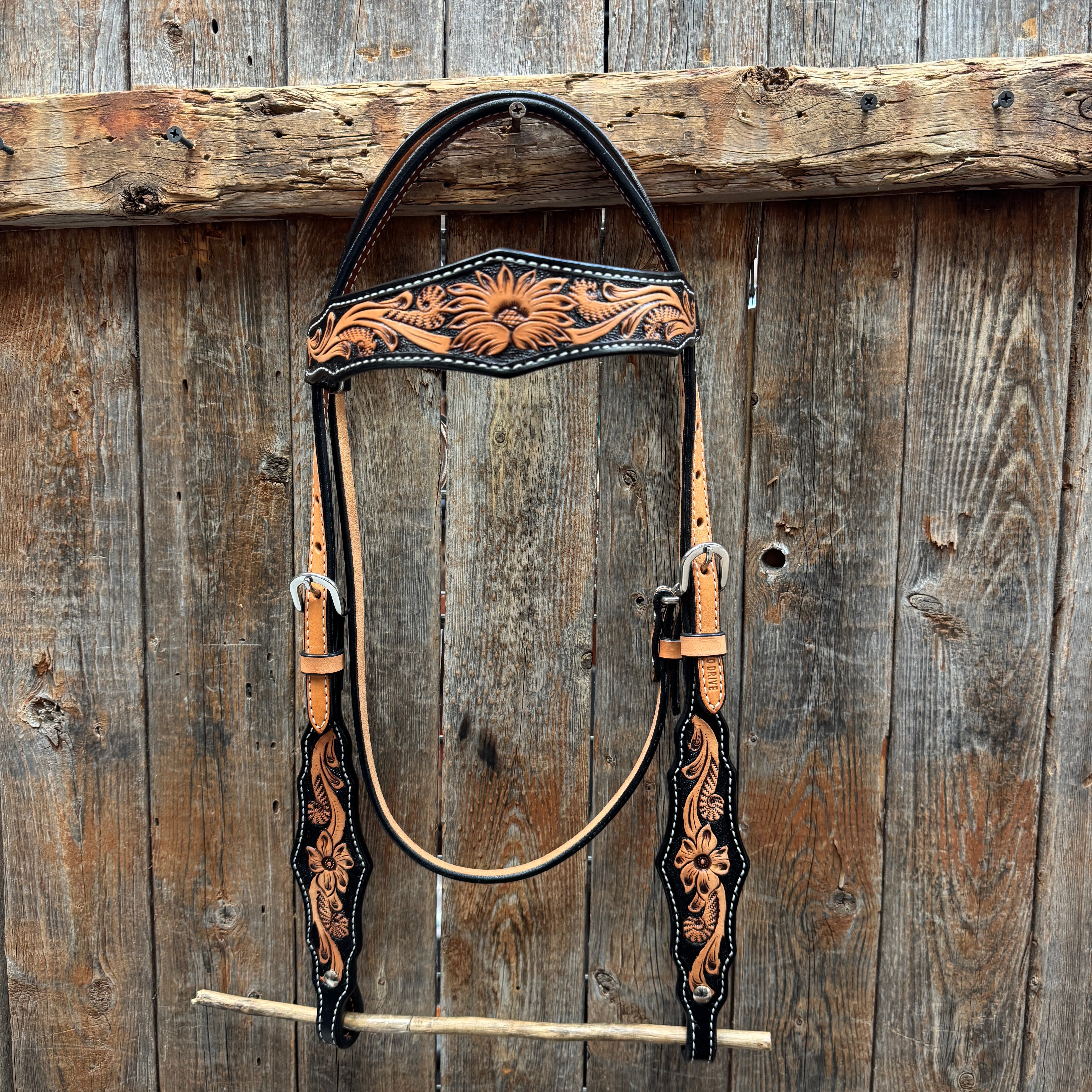 Two Tone Floral Browband Headstall / Bridle #24384