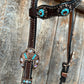 Dark Oil Floral Topaz and Turquoise One Ear/ Breastcollar Tack Set #OEBC562