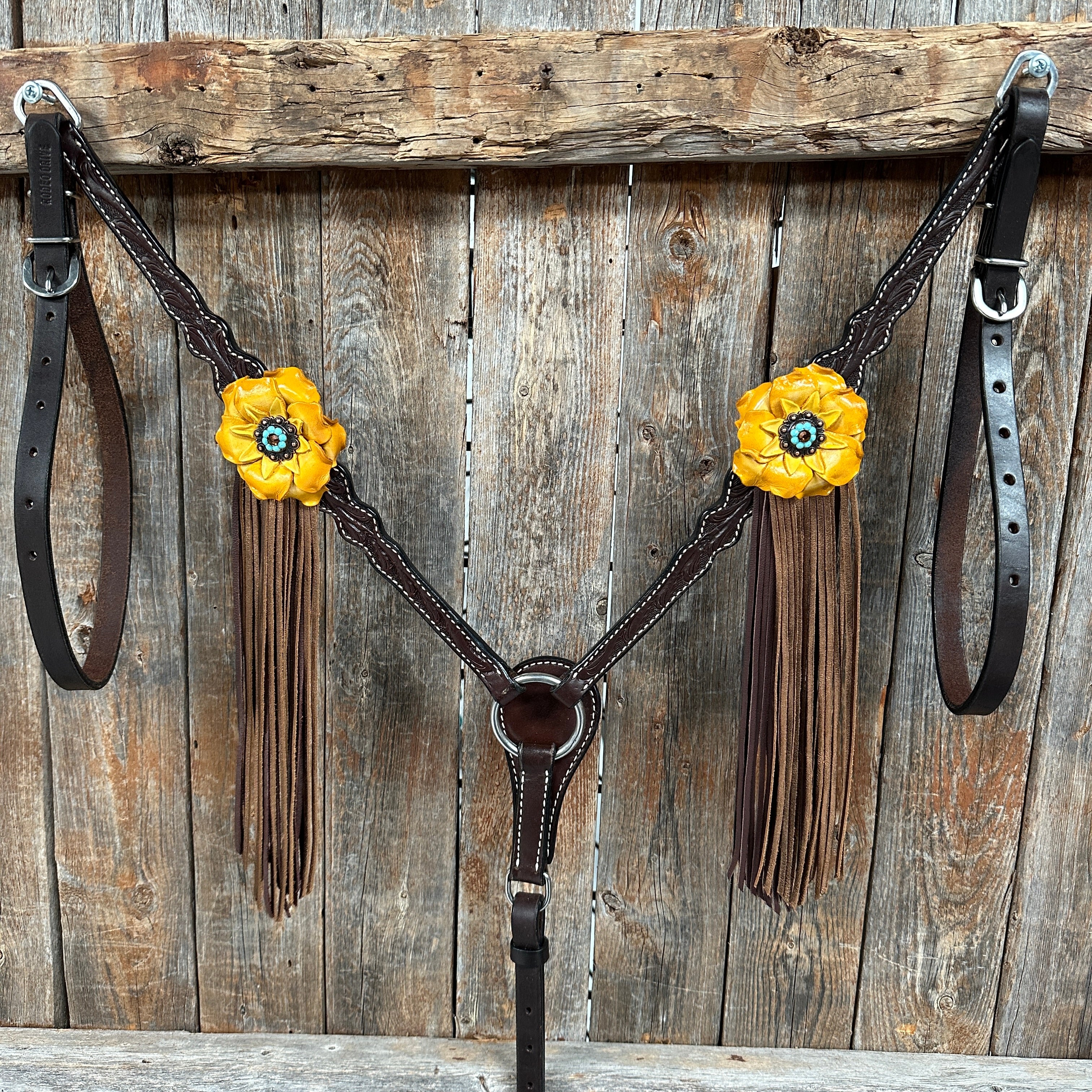 Dark Oil Floral Topaz and Turquoise One Ear/ Breastcollar Tack Set #OEBC562