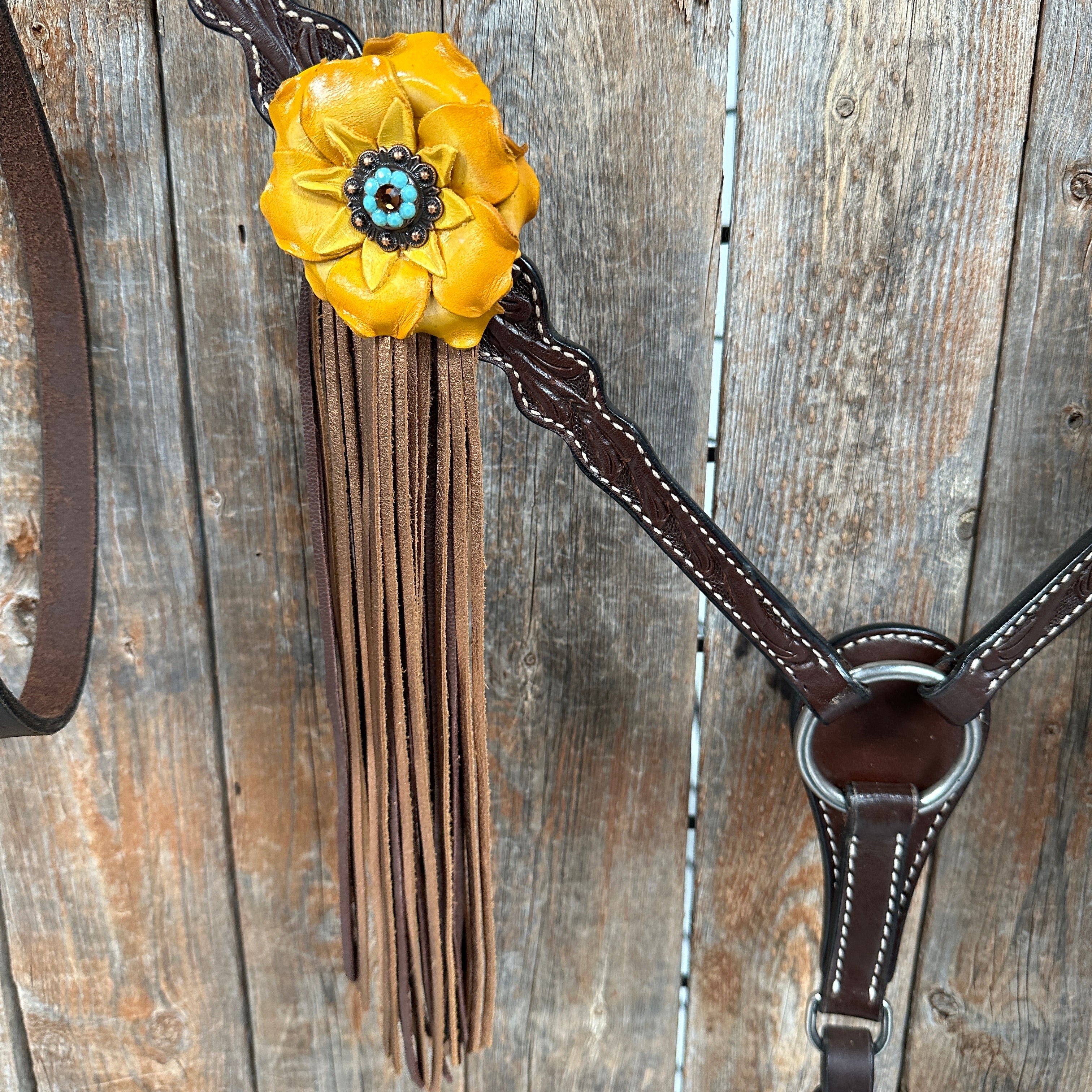 Dark Oil Floral Topaz and Turquoise One Ear/ Breastcollar Tack Set #OEBC562