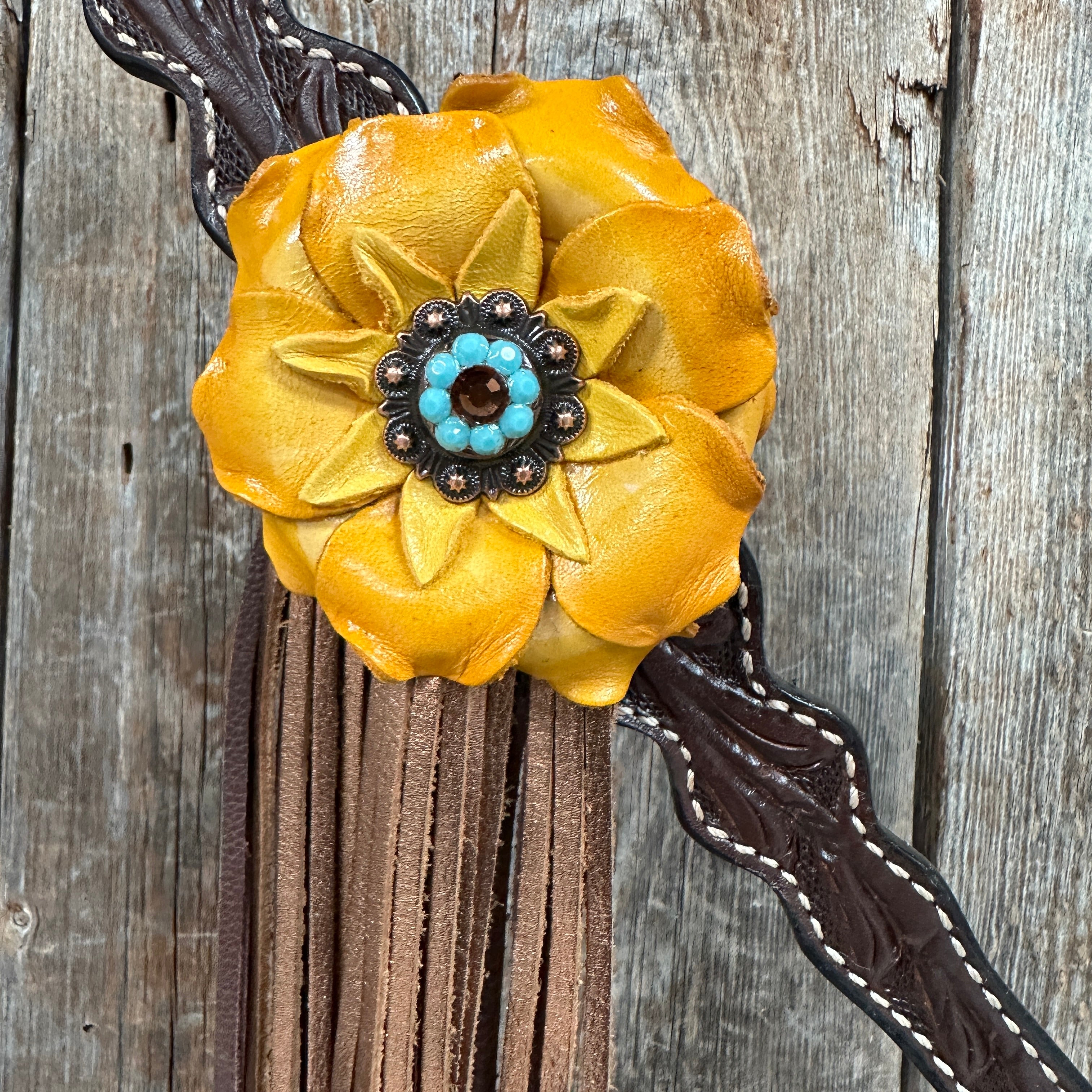 Dark Oil Floral Topaz and Turquoise One Ear/ Breastcollar Tack Set #OEBC562