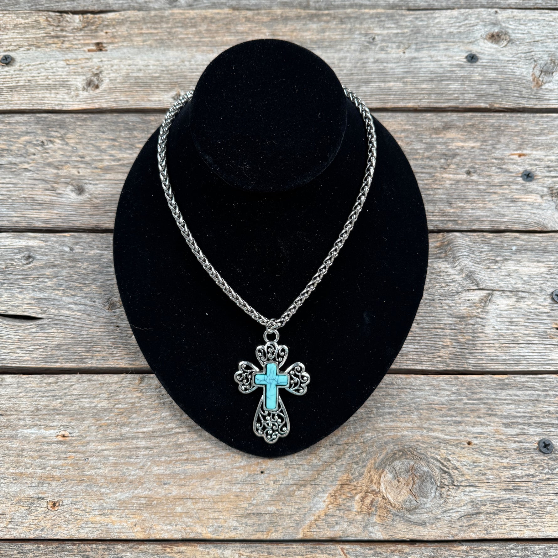 Filigree Cross Fashion Turquoise Pendant Necklace