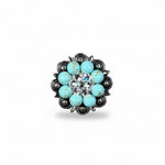 Antique Silver Turquoise - Clear Crystal Conchos | Sizes 1"- 3" | Buckles | Saddle Set | Leather Rosettes | Slide