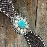 Dark Oil Buckstitch Turquoise One Ear Tack Set #OEBC527