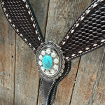Dark Oil Buckstitch Turquoise One Ear Tack Set #OEBC527