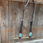 Dark Oil Buckstitch Turquoise One Ear Tack Set #OEBC527
