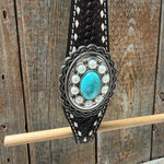 Dark Oil Buckstitch Turquoise One Ear Tack Set #OEBC527