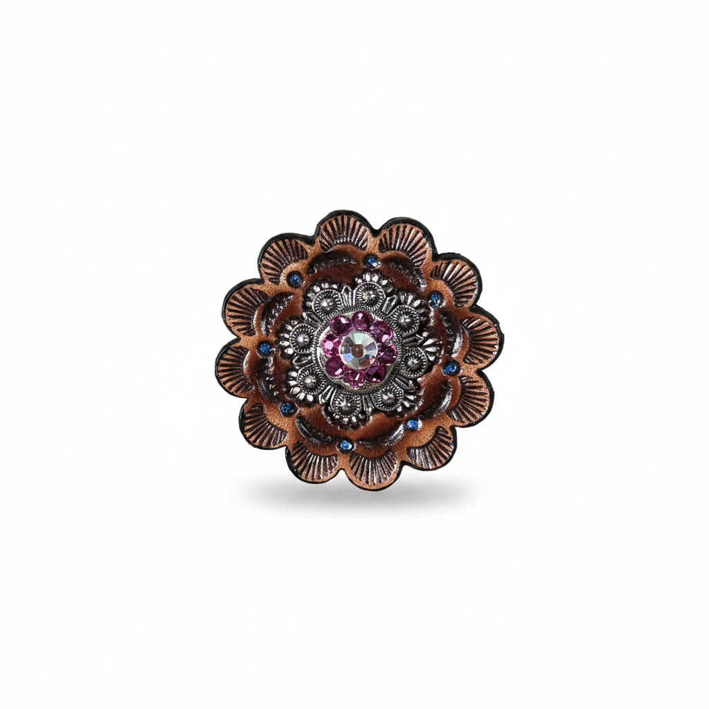 Antique Silver Fuchsia - AB Crystal Conchos | Sizes 1"- 3" | Buckles | Saddle Set | Leather Rosettes | Slide
