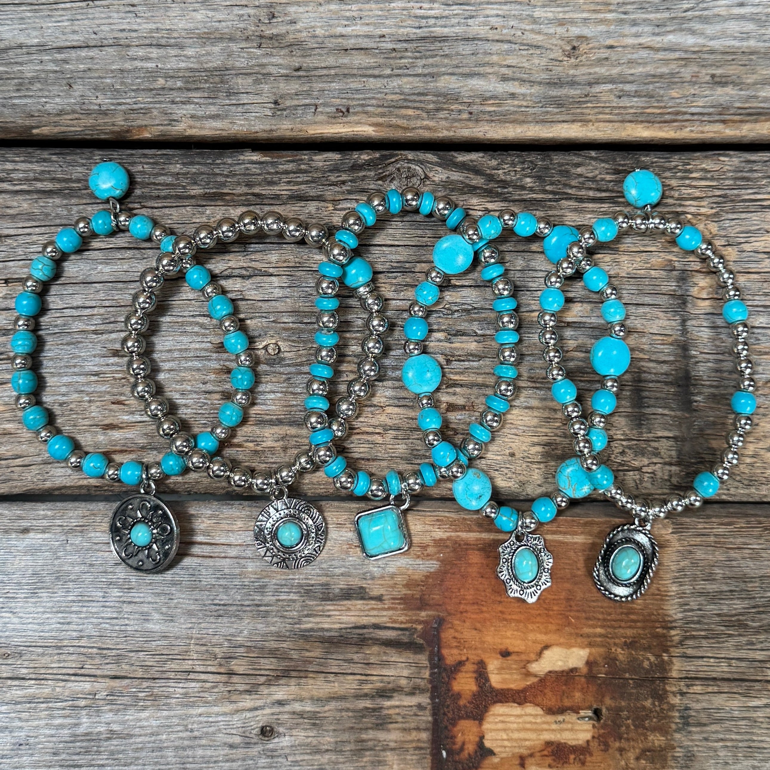 Silver and Fashion Turquoise Charm Bracelet Stack