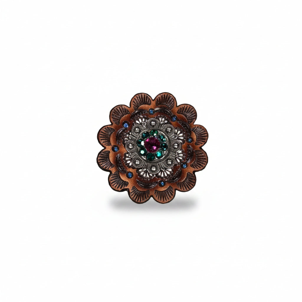Antique Silver Fuchsia - Clear - Emerald  Crystal Conchos | Sizes 1"- 3" | Buckles | Saddle Set | Leather Rosettes | Slide