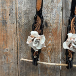 Two Tone Floral Triangle White Rose One Ear / Gladiator Breastcollar Tack Set #OEBC534