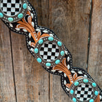 Vintage Checkered and Turquoise Browband Tack Set | BBBC502