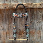 Vintage Checkered and Turquoise Browband Tack Set | BBBC502