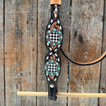 Vintage Checkered and Turquoise Browband Tack Set | BBBC502