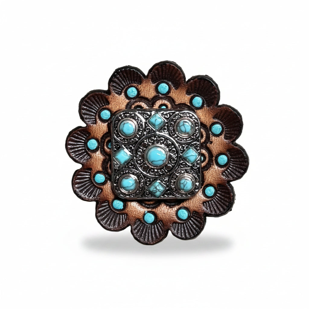 Antique Silver and Copper Square Turquoise Western Conchos W243