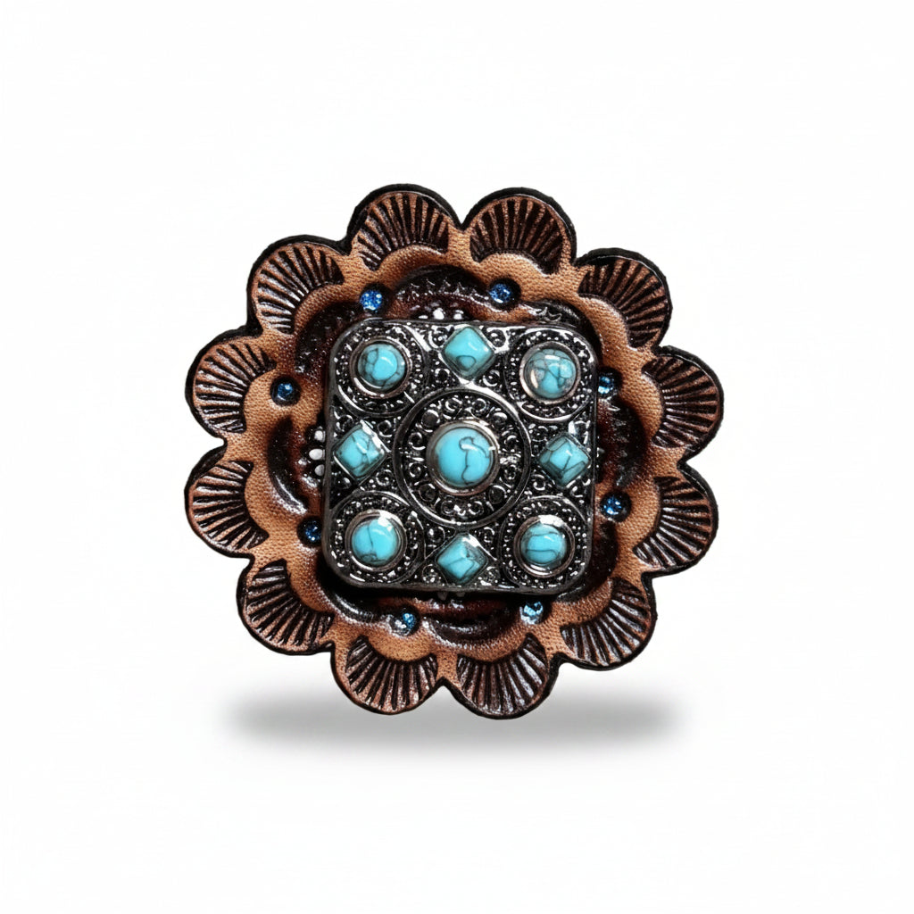 Antique Silver and Copper Square Turquoise Western Conchos W243