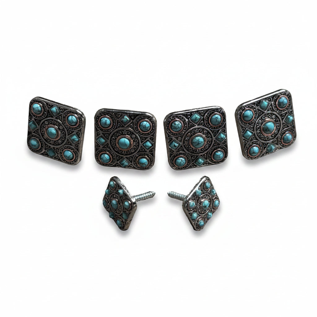 Antique Silver and Copper Square Turquoise Western Conchos W243