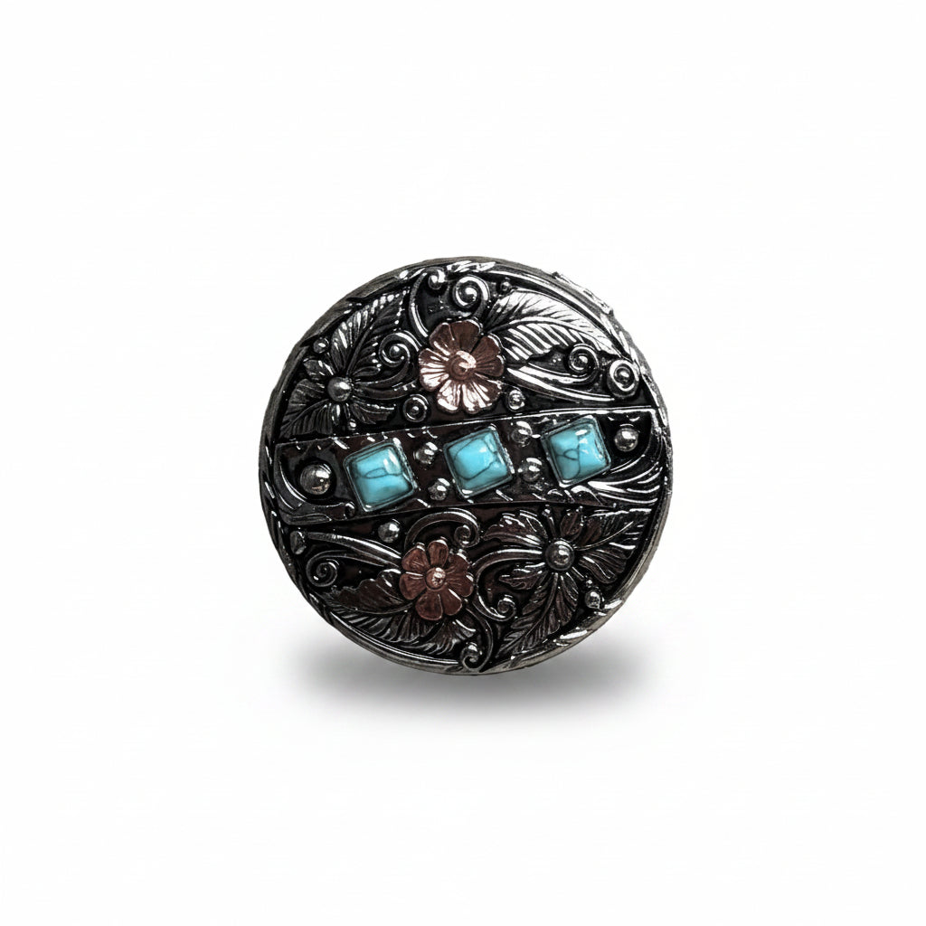 Antique Silver and Copper Turquoise Floral Western Conchos W245