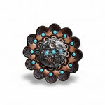 Antique Silver and Copper Turquoise Floral Western Conchos W245