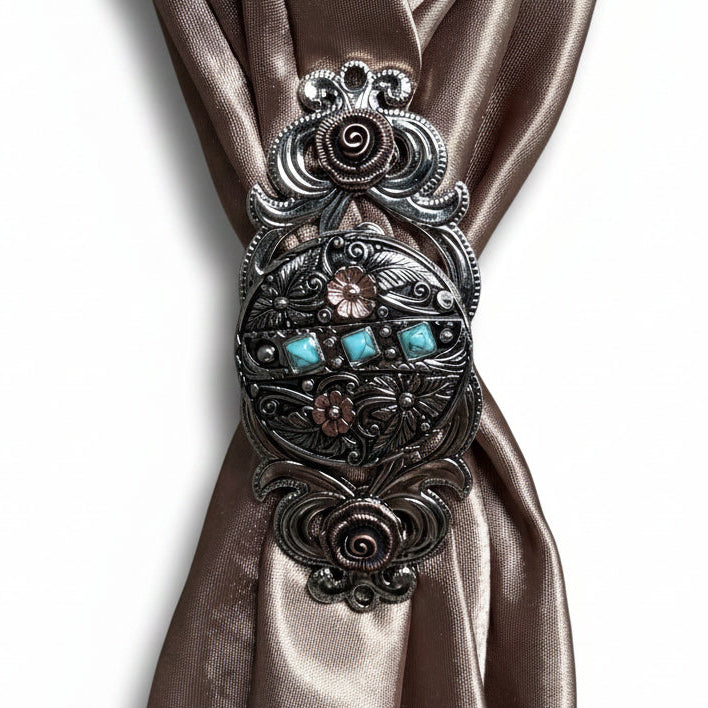 Antique Silver and Copper Turquoise Floral Western Conchos W245