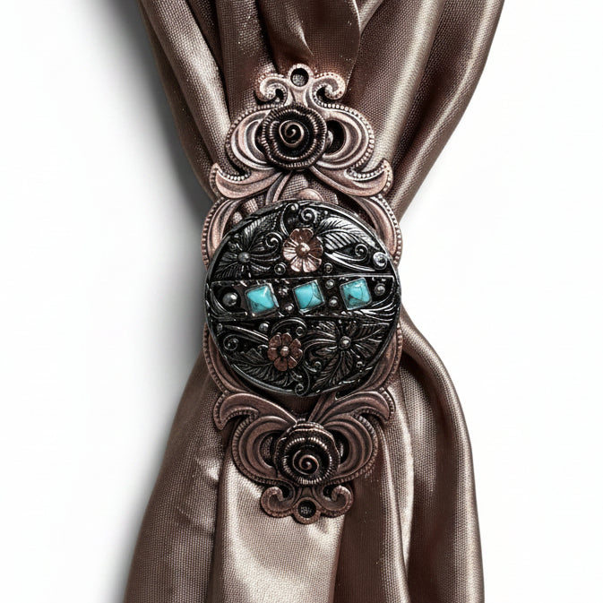 Antique Silver and Copper Turquoise Floral Western Conchos W245