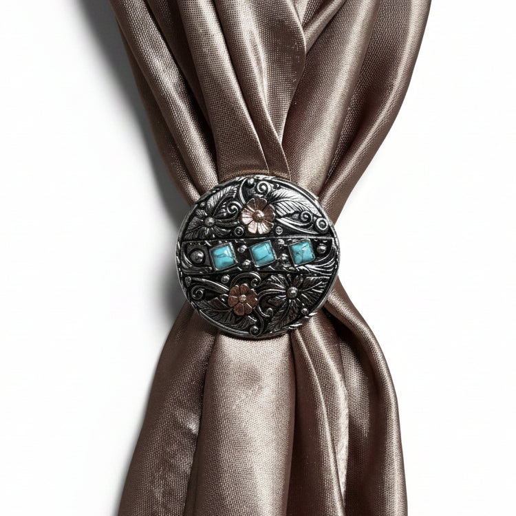 Antique Silver and Copper Turquoise Floral Western Conchos W245