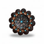 Antique Silver with Copper Petals and Turquoise Western Concho W246