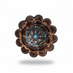 Antique Silver with Copper Petals and Turquoise Western Concho W246