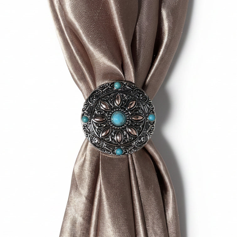 Antique Silver with Copper Petals and Turquoise Western Concho W246