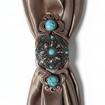 Antique Silver with Copper Petals and Turquoise Western Concho W246