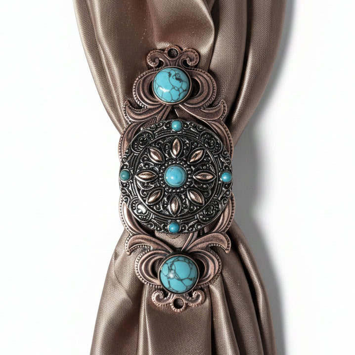 Antique Silver with Copper Petals and Turquoise Western Concho W246