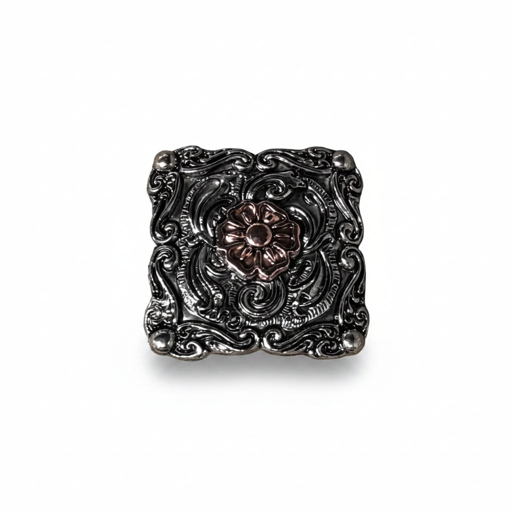 Antique Silver Square Floral Western Concho W247