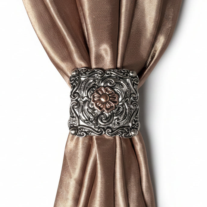 Antique Silver Square Floral Western Concho W247