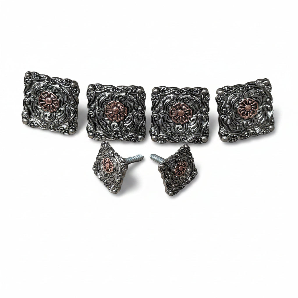 Antique Silver Square Floral Western Concho W247