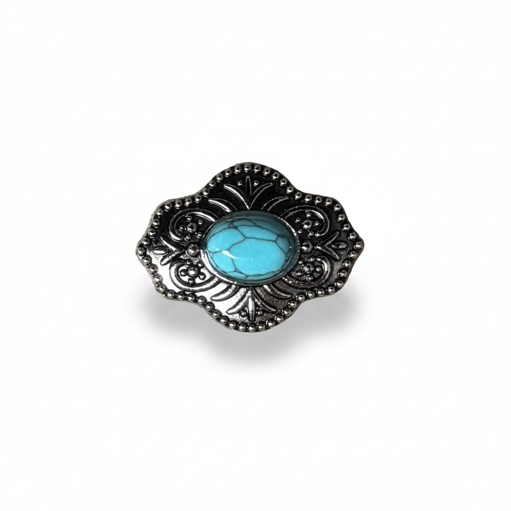Antique Silver Shield with Turquoise Stone Western Concho W252