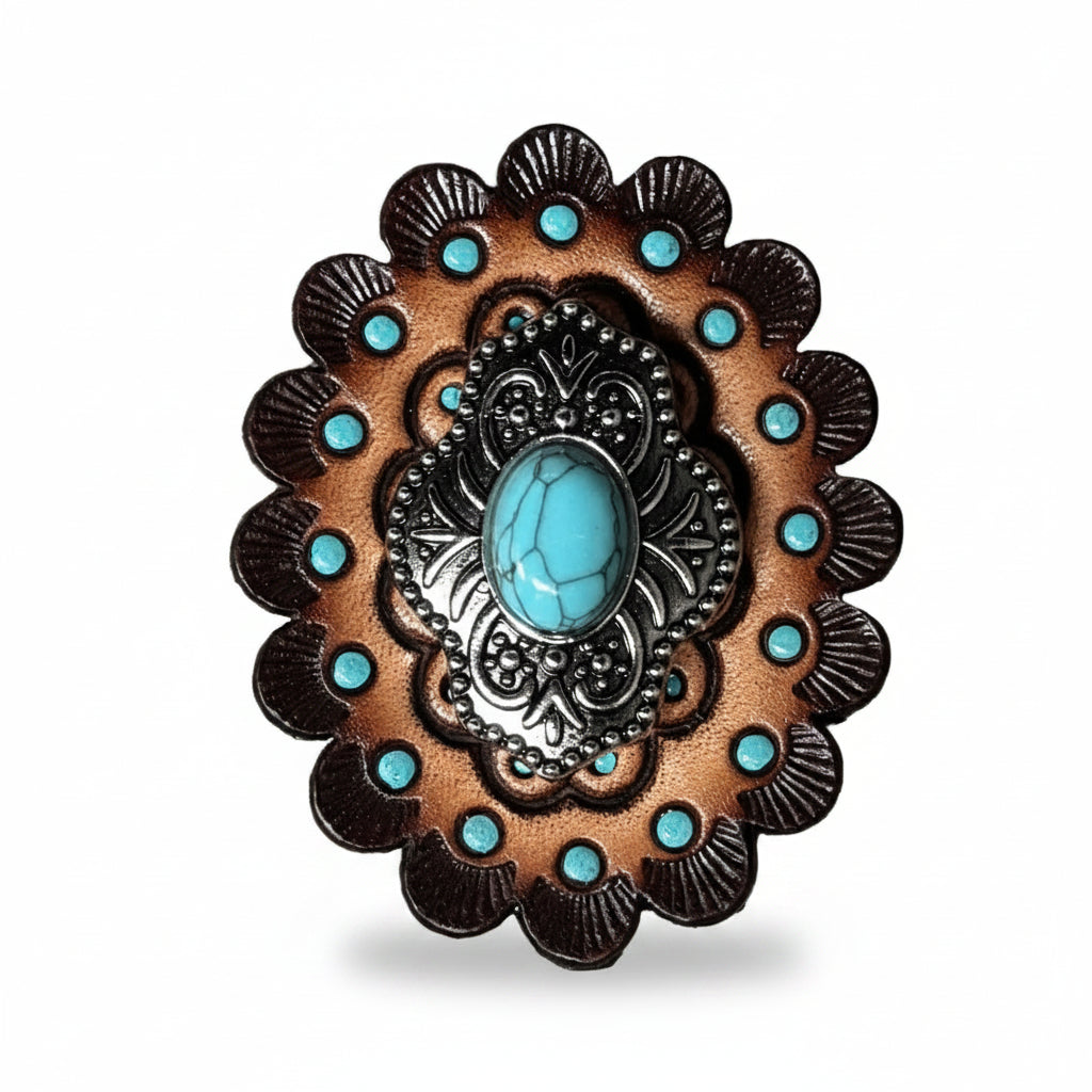 Antique Silver Shield with Turquoise Stone Western Concho W252
