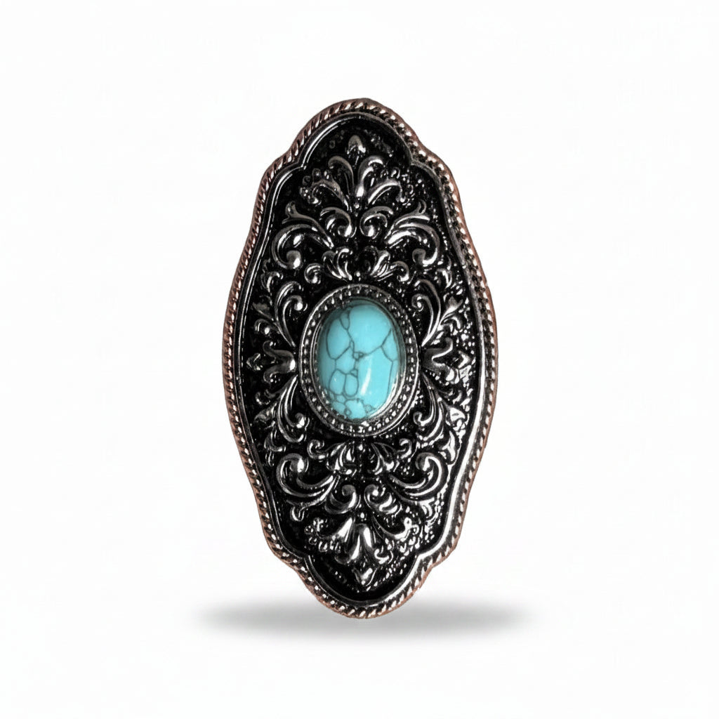 Oblong Antique Silver and Copper Turquoise Western Conchos W254