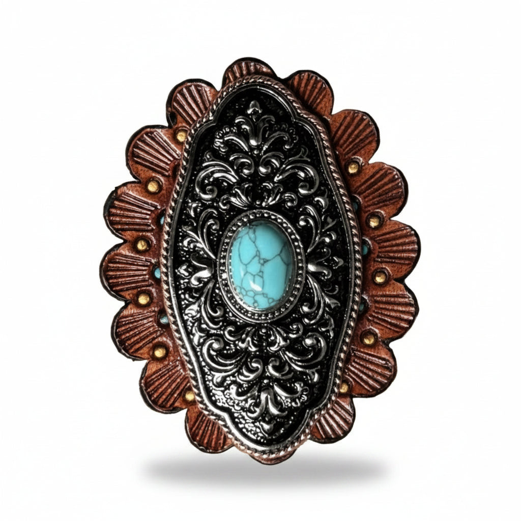 Oblong Antique Silver and Copper Turquoise Western Conchos W254
