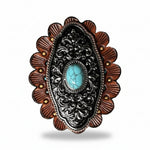 Oblong Antique Silver and Copper Turquoise Western Conchos W254