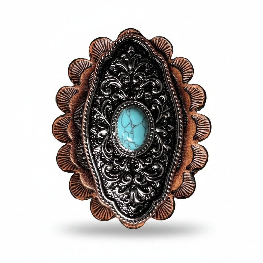Oblong Antique Silver and Copper Turquoise Western Conchos W254
