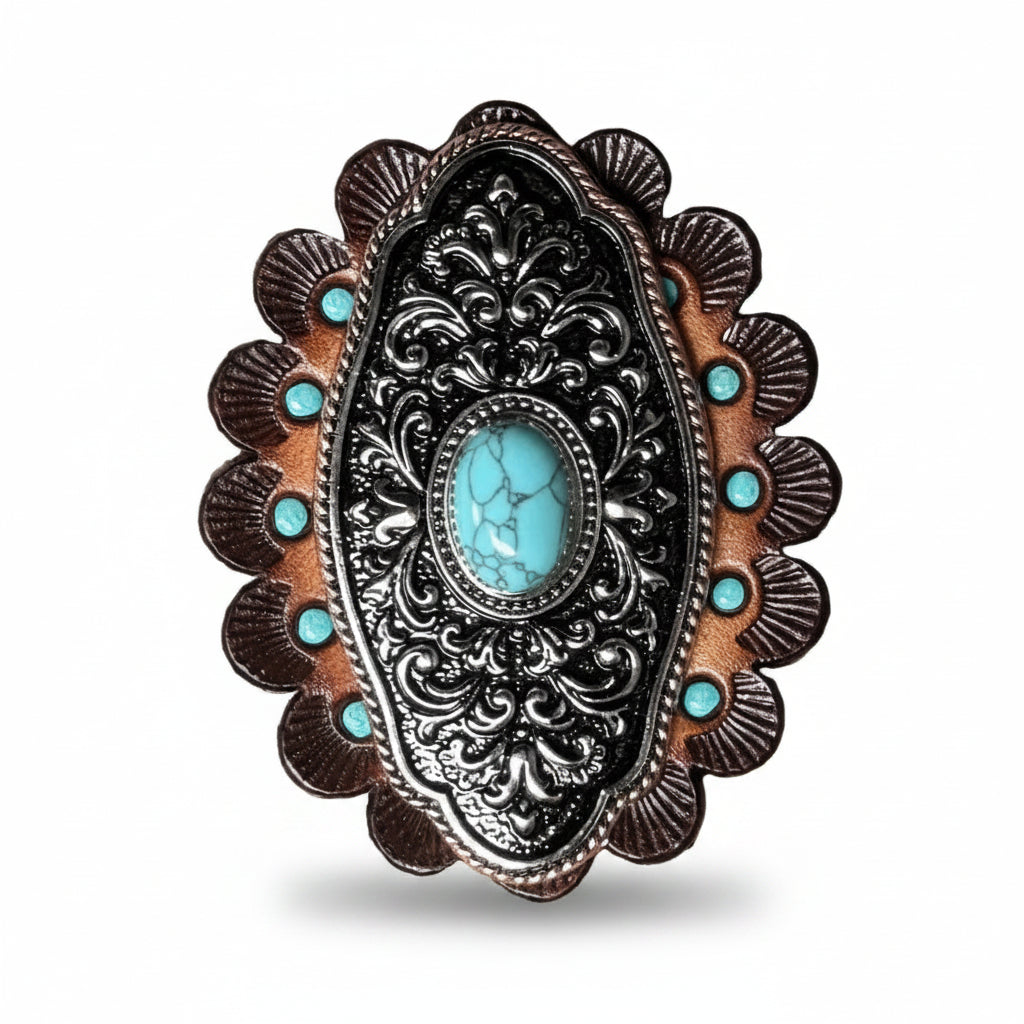 Oblong Antique Silver and Copper Turquoise Western Conchos W254