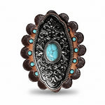 Oblong Antique Silver and Copper Turquoise Western Conchos W254